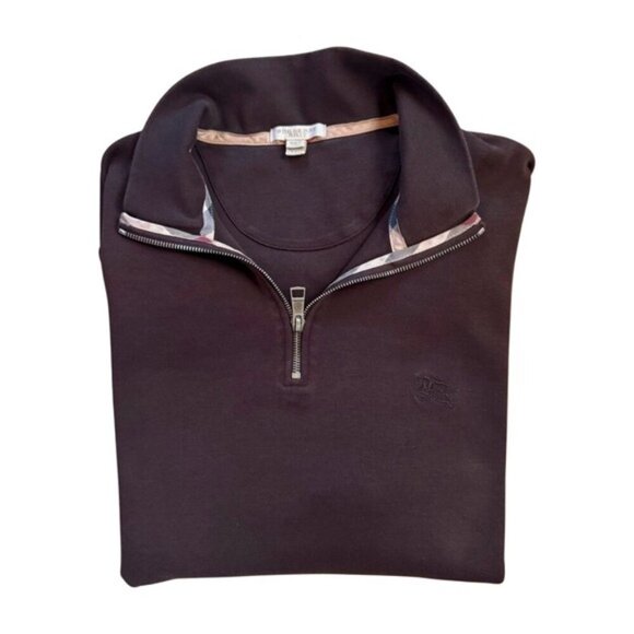 Burberry Brit XXL Cigar Brown Tartan Novacheck Trim 1/4 Zip Roadster Sweater - Picture 4 of 16